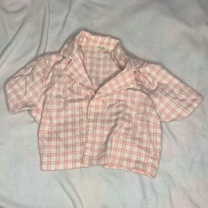 Pink and white collard pattern crop top